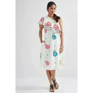 Anthropologie x Plenty by Tracy Reese Embroidered One-Shoulder Maxi Dress sz S